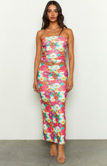 When in Rome Floral Print Mesh Maxi Skirt Image