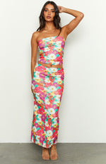 When in Rome Floral Print Mesh Maxi Skirt Image