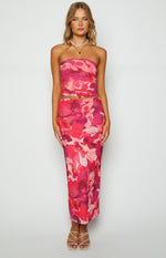 When in Rome Pink Print Mesh Maxi Skirt Image