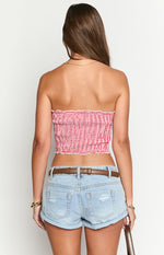 Boston Red Gingham Strapless Top Image