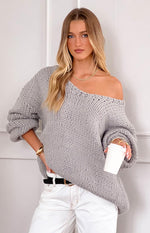 Delvey Grey Chunky Knit Sweater Image