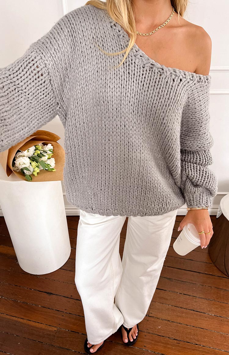 Delvey Grey Chunky Knit Sweater Image