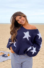 Delvey Navy Star Chunky Knit Sweater Image