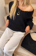 Delvey Black Chunky Knit Sweater Image