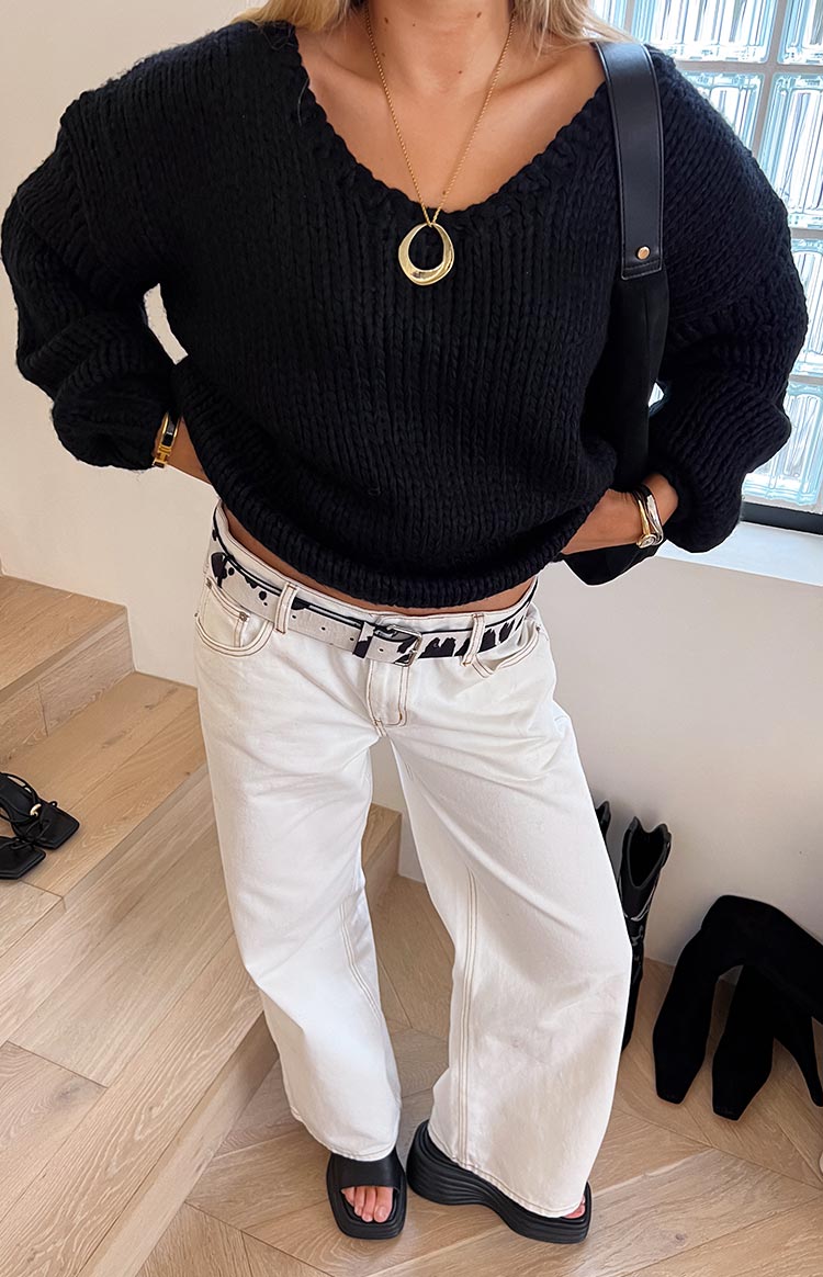Delvey Black Chunky Knit Sweater Image