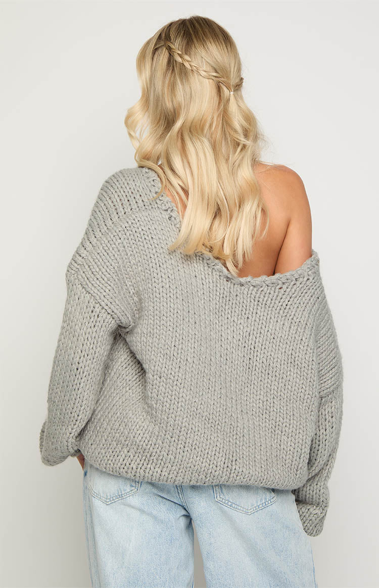 Delvey Grey Chunky Knit Sweater Image