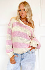 Delvey Pink Striped Chunky Knit Sweater Image