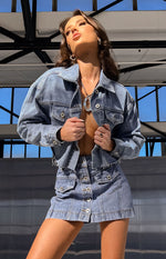 Helena Mid Wash Denim Cargo Mini Skirt Image