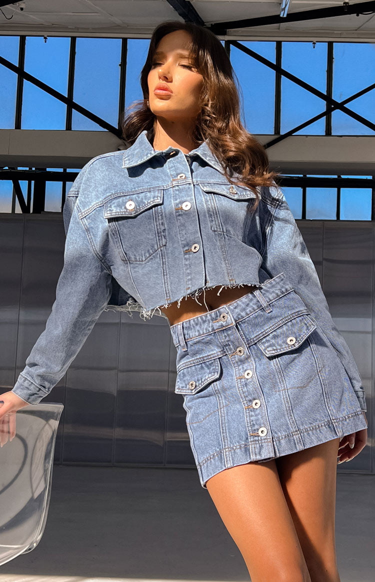 Helena Mid Wash Denim Cropped Jacket Image