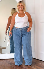 Kansis Blue Uneven Waist Jeans Image