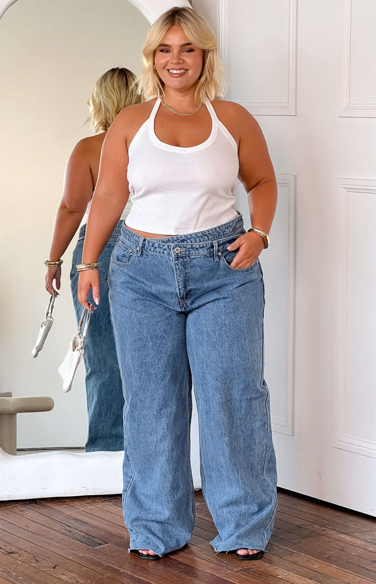 Kansis Blue Uneven Waist Jeans Image
