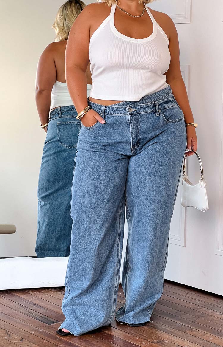Kansis Blue Uneven Waist Jeans Image