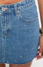 Sparks Siletto Mid Wash Denim Mini Skirt Image