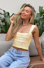 Vida Yellow Lace Bow Top Image
