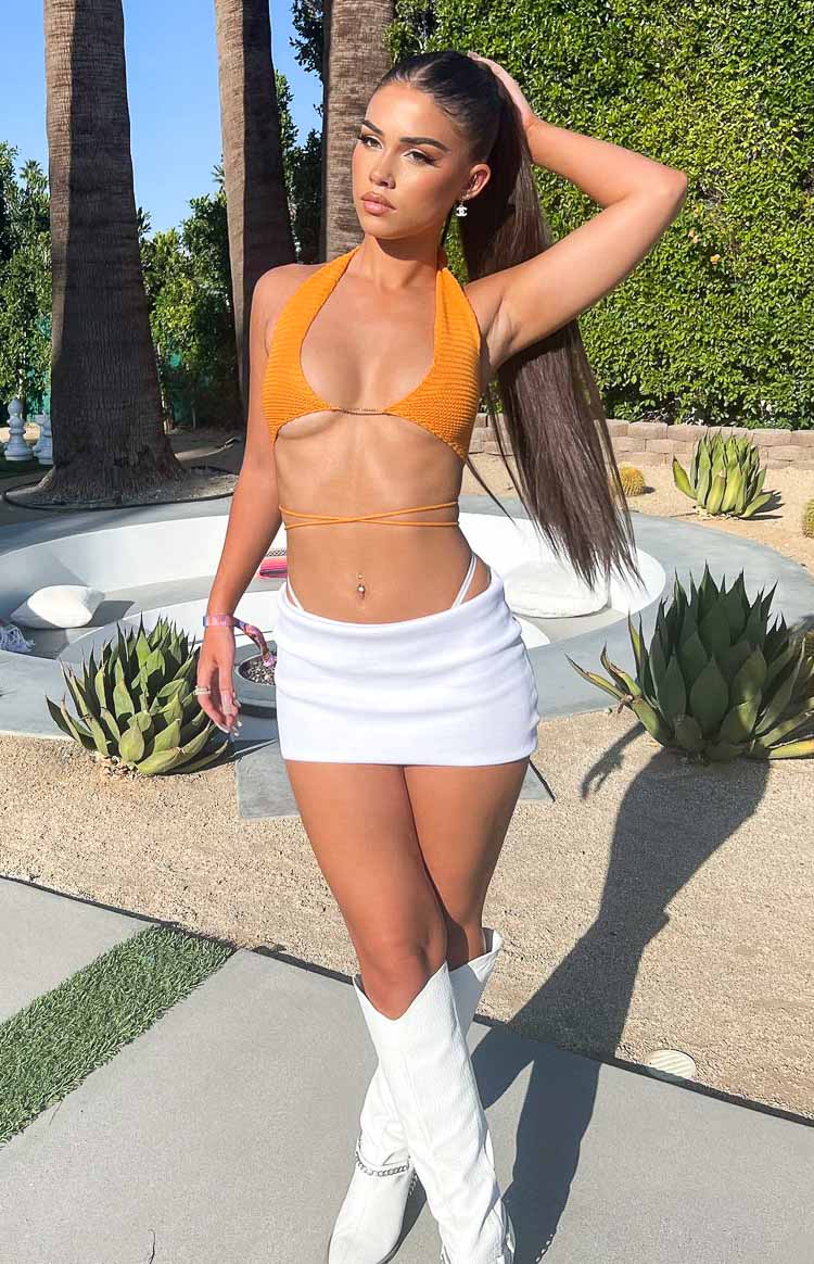 Aziel Orange Knit Halter Top Image